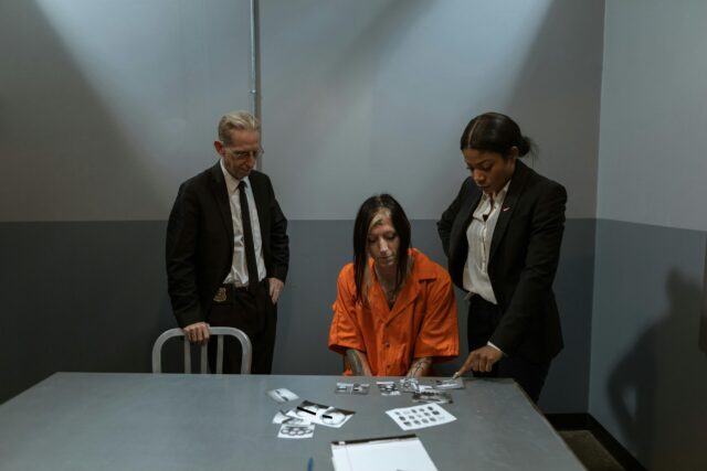 woman in police interrogation